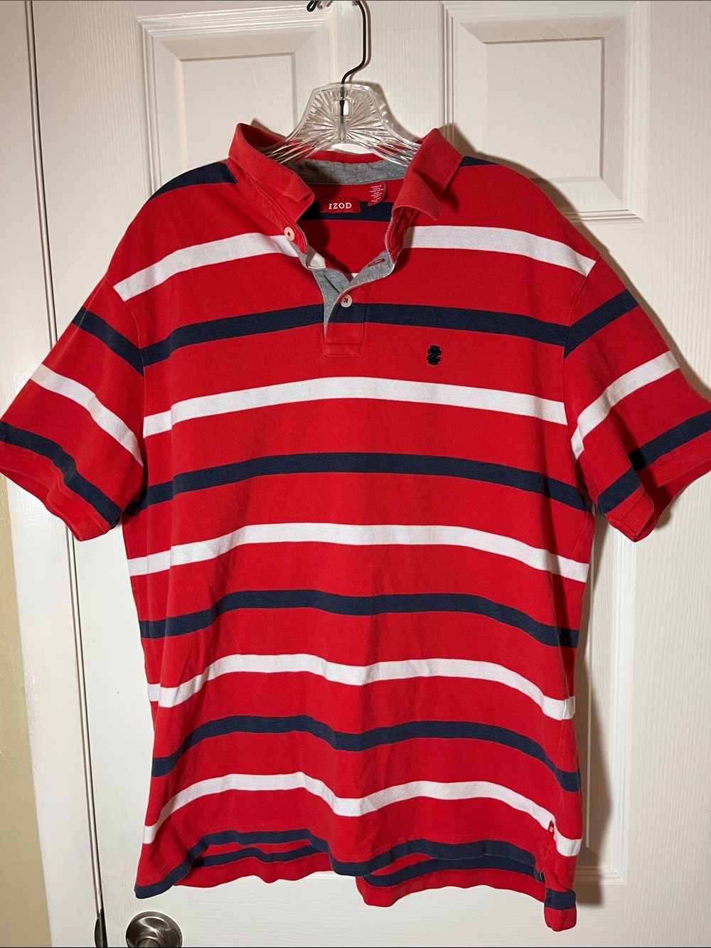 IZOD men’s polo shirt Y2K short sleeve cotton red blue stripe logo